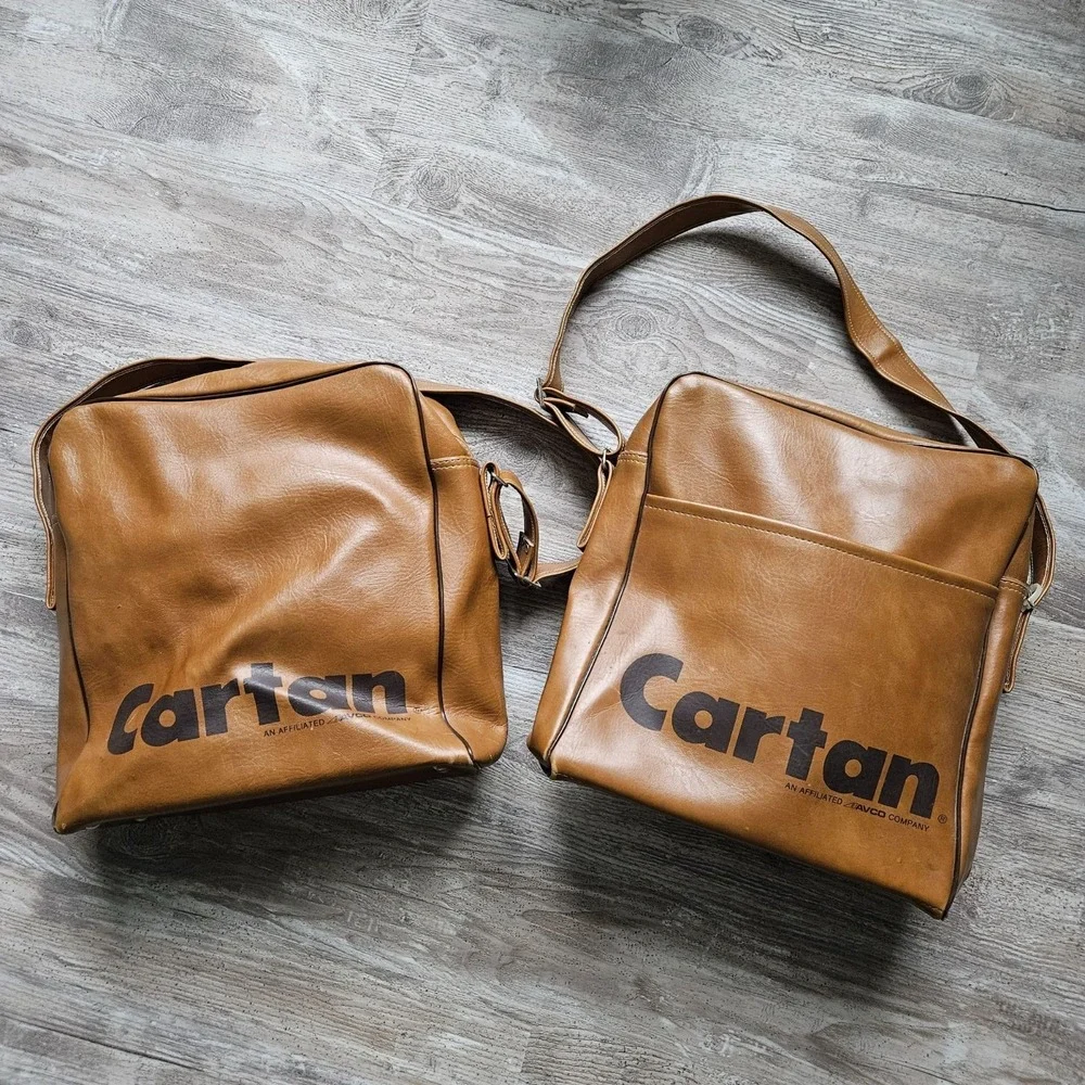 Set of 2 Vtg Bearse Chicago Flight Bags Cartan Avco Tours 70s Retro Luggage Prop